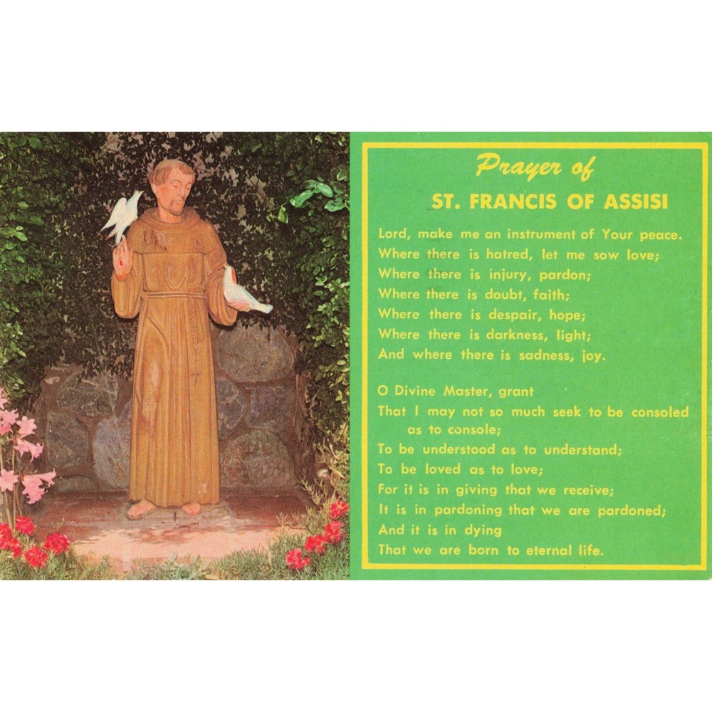 Vintage 1966 Mission San Juan Capistrano St Francis of Assisi Prayer Postcard